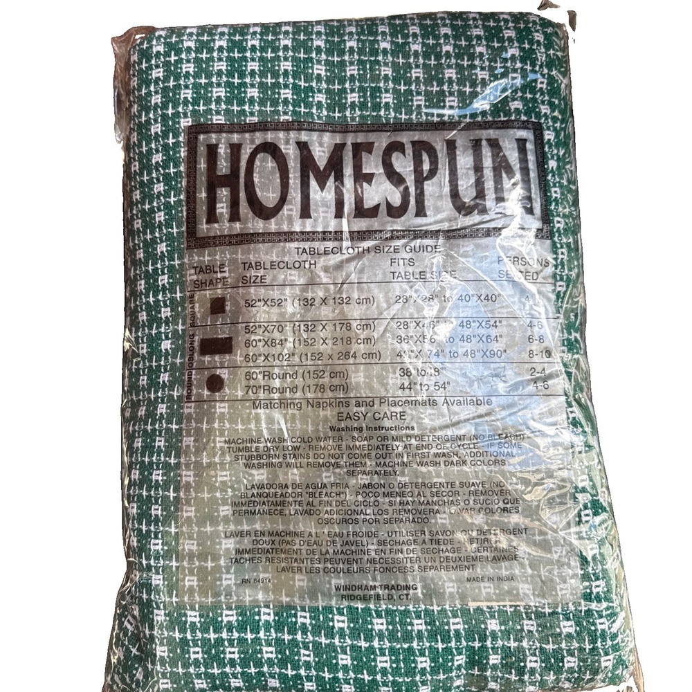 Vintage Hearthside Homespun Tablecloth Green & White 60" x 102